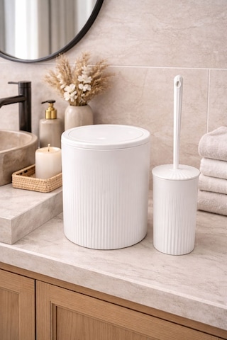 Decorev 2 Li Banyo Seti Çöp Kovası Ve Tuvalet Fırçası Dc-6879 Beyaz