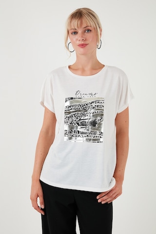 Lela Baskılı Bisiklet Yaka Regular Fit Bayan T Shirt 6671000 Ekru