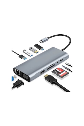 Usb Type C To Hdmi 4k 30hz Vga 1080p Ethernet Usb Hub Kart Okuyucu Pd 87w Çevirici Kablo