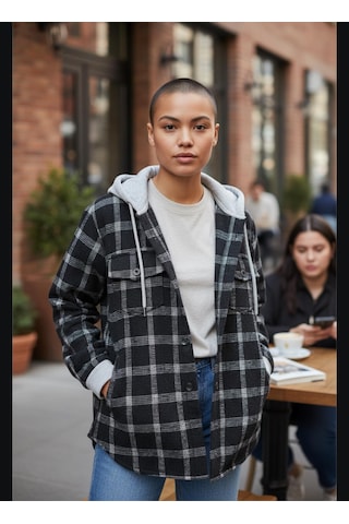 Gala Çizgili Kapüşonlu Unisex Çocuk Gömlek Siyah