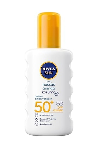Nıvea Sun Spf50 Anında Güneş Koruyucu Sprey 200ml, Hassas Ciltler İçin Yatıştırıcı, Uva Uvb Koruması