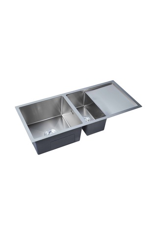 Naz Serisi %100 Krom 95x45 İki Göz Paslanmaz Mutfak Eviyesi, Mutfak Lavabosu Sifon Dahil Silver