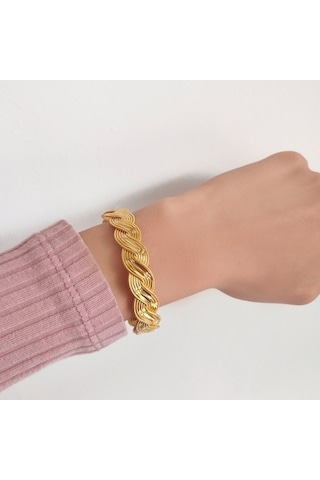 Ferizz Altın Kaplama Örgü Burma Kadın Bilezik Blz-1195 Altın