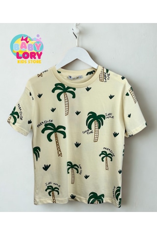 Baby Lory Kids Store Palmiye Baskılı T-shirt Ekru-krem