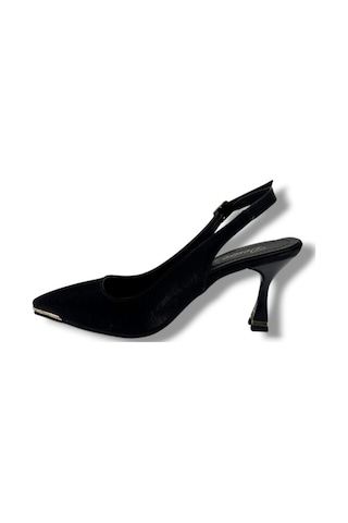 Desire 550-26 Baskılı Parlak Nubuk Taşlı İnce Topuk Kadın Stiletto 8,5cm Siyah