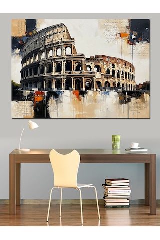 Ahşap Tablo Tarihi Roma Kolezyum Yağlıboya Görsel
