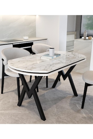 Avenza Living 70 120 Sabit Gofret Yemek Masası Beyaz Mermer
