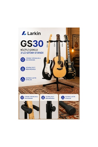 Larkin Gs30 Kilitli Çoklu 3lü Üçlü Gitar Bağlama Standı Sehpası