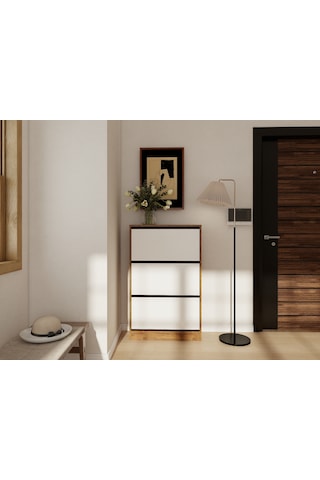 Kisikoz Düşer Kapaklı Ayakkabılık Amalfi - Beyaz Renk Kahverengi - Beyaz