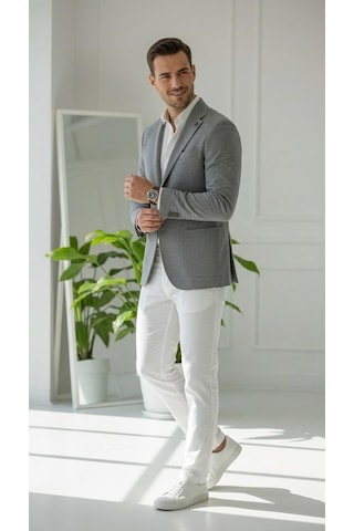 Plus Scorpion Ck089 Erkek Slim Fit Blazer Ceket Tek Düğmeli Çift Yırtmaçlı Torba Cepli Yarım Astarlı Gri
