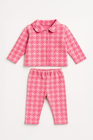 Kız Çocuk Kazayağı Desenli Likralı Alt Üst Takım 3-4 Yaş 8-9 Yaş Pembe