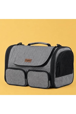 Pugalo Flycomfort Kedi Köpek Taşıma Çantası, Naylon, 40x30x35 Cm, Kabin Boy, Uçak Uyumlu, Yırtılmaz File Gri