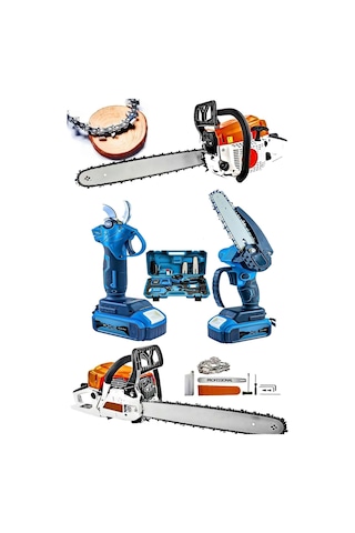 Pro 3'lü Set 7.9 Hp Benzinli Odun Ağaç Kesme Hızar Motoru 256vf Şarjlı Dal Budama Makası Ve Testere