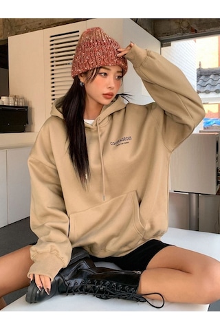 Altamira Unisex Yıldız Sırt Baskılı Oversize Kapşonlu Sweatshirt 001