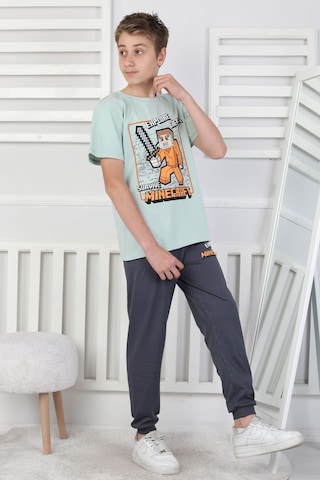 Zuzunga Explore Create Desenli Erkek Çocuk Süprem Kısa Kollu Pijama Takımı Buz Mavi
