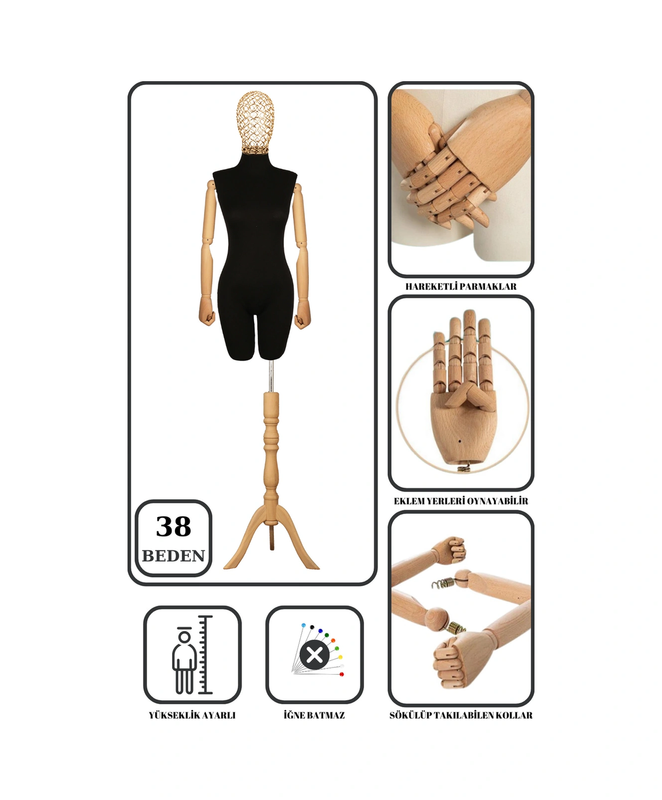 38 Beden Yüksek Kalite Tel Kafalı Pantolon Giyebilen Kadın Terzi Mankeni 4769