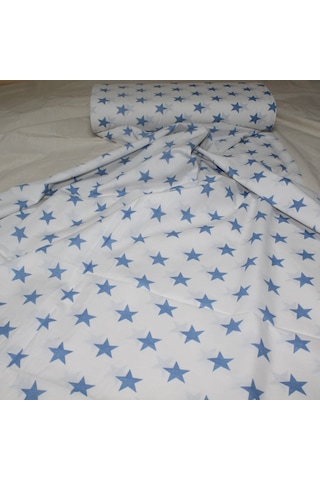 Pamuklu Nevresimlik Kumaş 100 240 Cm Mavi Yıldız Desenli Metrelik Çarşaf Yastık Ev Tekstil Kumaşı Mavi