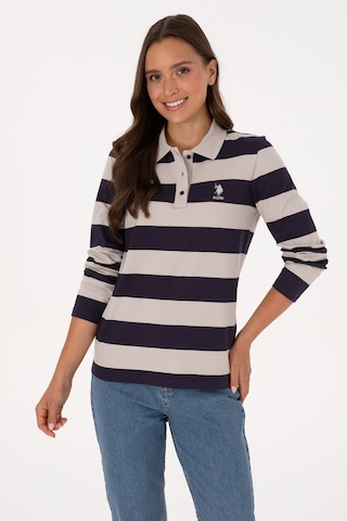 U.S. Polo Assn. Kadın Mürdüm Çizgili Polo Yaka Sweatshirt 50314207-VR074