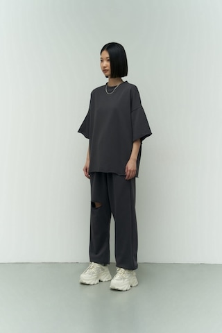 Mai Collection Mai Studios Co. Lion Antrasit Oversize T-shirt Yırtıklı Eşofman Takım Antrasit