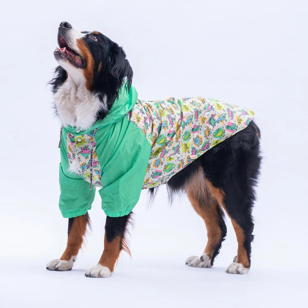Denver Dino Yeşil Dinozor Desenli Büyük Irk Köpek Montu Köpek Yağmurluğu Köpek Kıyafeti Köpek Elbisesi