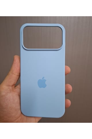 Apple Uyumlu iPhone 17 Pro Max Logolu İçi Kadife Silikon Lansman Kılıf Bebe Mavi
