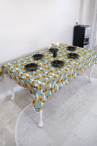 Sufre Sıvı Geçirmez Masa Örtüsü Sofra Bezi Sofra Örtüsü Piknik Örtüsü Ayçiçeği Yeşil