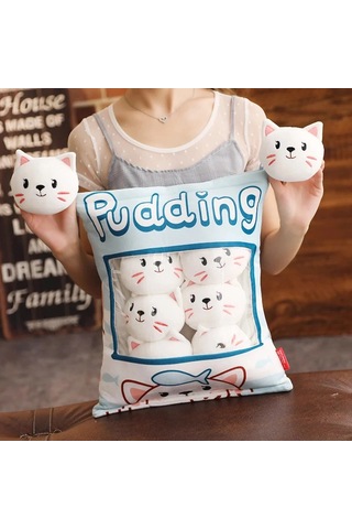 Tineke 8 Li Peluş Kedi Yastığı Seti Minik Yumuşak Kedi Oyuncağı Ve Uyku Arkadaşı Beyaz