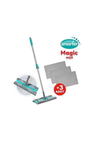 Smarter Magıc Mop + 3 Yedek Mop Paspas Mandallı Yüzey Temizlik Havlusu Bezi Uyumlu
