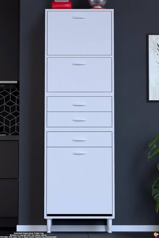 Yaren 60 Cm Erzak Dolabı 2 Kapaklı 3 Çekmeceli Sepetli Çok Amaçlı Mutfak Kiler Dolabı 60x194x32 Cm Beyaz
