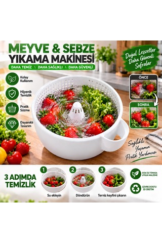 Meyve Sebze Yıkama Makinesi Beyaz - Pembe Meyve Sebze Yıkama Makinesi Beyaz - Pembe