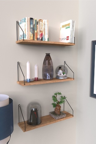 Duvar Rafı Kitaplık Mutfak Banyo Yaşam Alanı 3 'lü Set 15 X 55 Cm . Çam