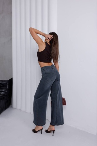 Zdnjeans Kadın Yüksek Bel Gri Wide Leg Palazzo Jean Pantolon Antrasit