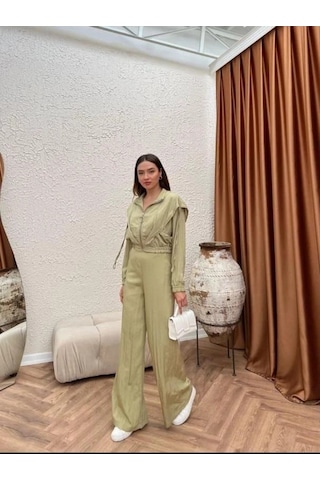 Butik Moda Ptkmks002 Üstü Kısa Fermuarlı Pantolonlu Takım Yeşil 001
