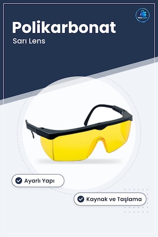 İş Güvenliği Gözlüğü Ayarlı Kaynak Çapak Sarı Lens Koruyucu Taşla