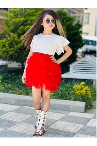 Modavals Kız Çocuk Tütü Etekli Kaşkorse Bluzlu Kombin - Kırmızı