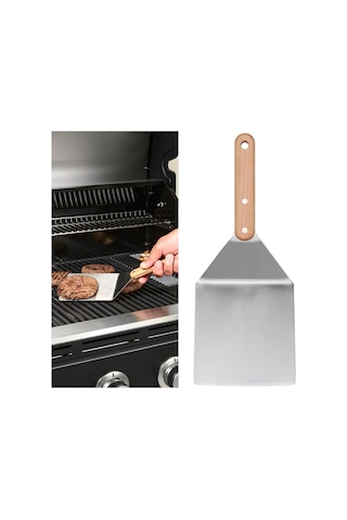 Ikea 30 Cm Paslanmaz Çelik Izgara Hamburger Spatulası, Ahşap Sap, Barbekü Mangal Spatulası Çok Renkli