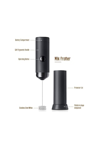 Fosenze El Tipi Elektrikli Çift Ağızlı Süt Köpürtücü, Latte-cappuccino Barista Sanatı, Yumurta-milk Karıştırıcı Pil Dahil Değil Siyah