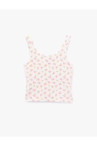 Koton Yuvarlak Yaka Çiçekli Askılı Pijama Üstü Lila Desenli 6slk90041mk