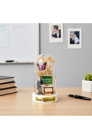 Sıralı Biblolu Ters Fanus - Öğretmenler Günü Hediyesi