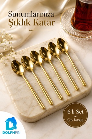6 Lı Gold Çay Kaşığı Seti Altın Renkli Zarif Metal Çay Ve Kahve Kaşığı