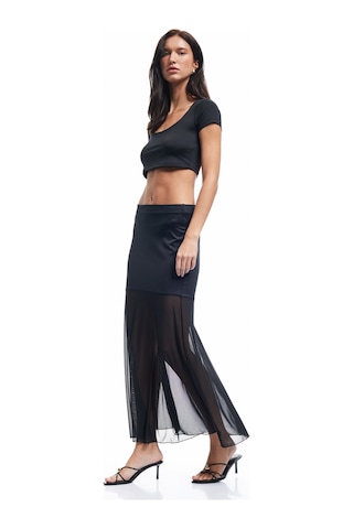 Koton Slim Fit Standart Bel Transparan Tül Detaylı Uzun Etek Siyah 5sak10637ek Siyah
