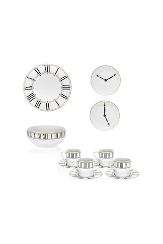 Saat Tabak &çay Kahve Seti 16 Parça 4 Kişilik Beyaz
