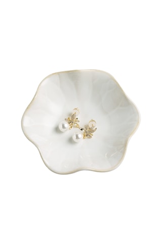 Geekyou Seramik Dekoratif Aksesuar Tutucu - Yüzük, Küçük Kolyeler Ve Anahtarlar İçin Organize Tabak Süt Beyazı