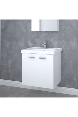 Denko Terra 60 Cm Mdf Beyaz Banyo Dolabı Alt Modül Ve Lavabo Beyaz