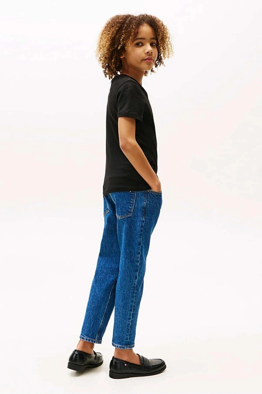 Tommy Hilfiger Erkek Çocuk Basic Pamuklu T-shirt - Siyah-10989 Meteorite