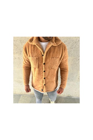 Butik İstanbul Erkek Pelüş Polar Hırka Gömlek Yakalı, İlik Düğmeli, Göğüs Cepli, Yumuşak Dokulu Kışlık Regular Fit Rahat Günlük Model - Açık Kahve Açık Kahverengi