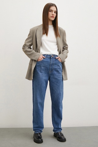 Yüksek Bel Dar Paça Mom Jean Mavi Mavi