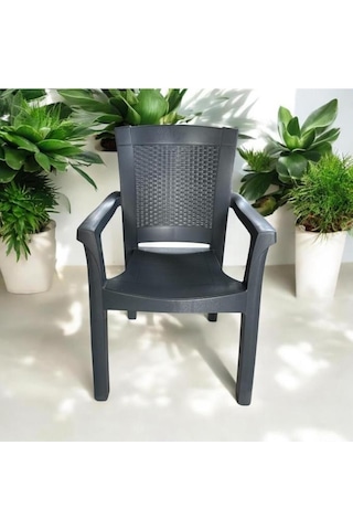 6 Adet Napoli Kalın Bacaklı Kollu Sandalye Koltuk Antrasit Antrasit