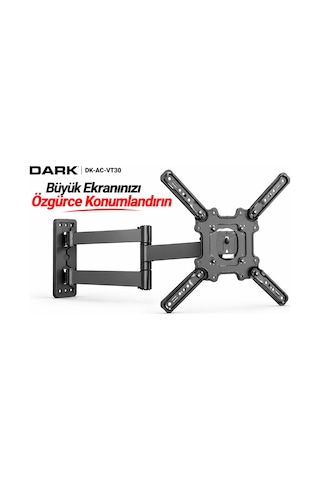 Dark DK-AC-VT30 26"-55" 35kg Hareketli Duvar Tipi TV Askı Aparatı 180°Döner Ayarlanabilir Çift Kollu