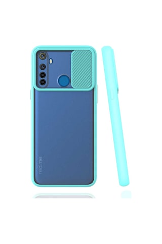 Kilifone - Realme 5i Uyumlu - Kılıf Slayt Sürgülü Arkası Buzlu Lensi Kapak - Kırmızı